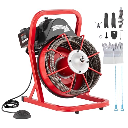 Vevor Macchina Per Pulizia Scarichi 50 Piedi X 3/8 Pollici, Trivella Fognatura Alimentazione Manuale, Macchina Pulizia Scarichi Elettrica 250W 4 Tagli