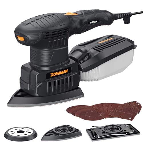 Dovaman Ros06A Levigatrice Multifunzione 3-In-1, 200W, 6 Velocità, 15 Carte Abrasive, Bassa Vibrazione, Aspirazione Della Polvere, Levigatrice Mouse,