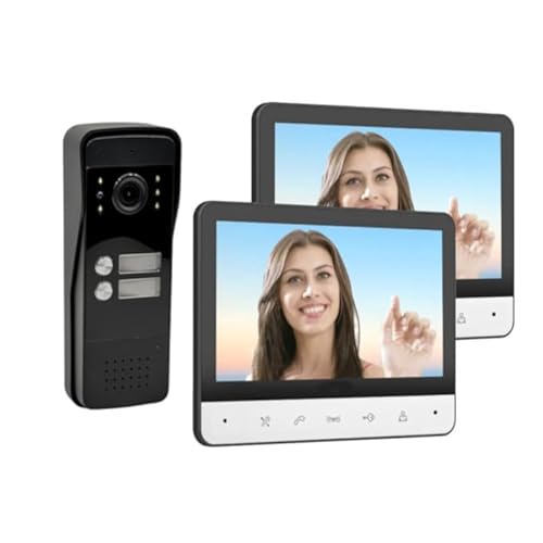 Kit Videocitofono Bifamiliare Due Pulsanti Doppio Monitor A Colori 7" Apertura Elettroserratura E Cancello Esterno