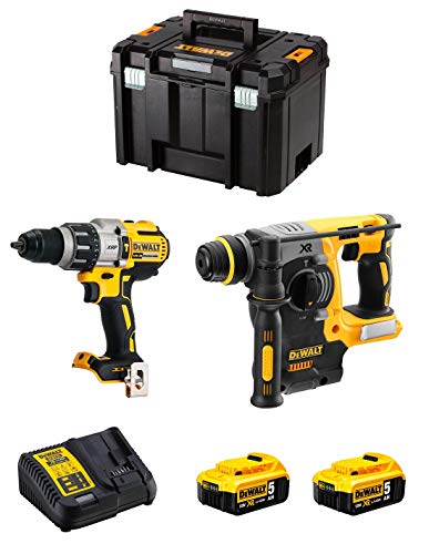 Dewalt Kit Dwk223 (Trapano A Percussione Dcd996 + Tassellatore Dch273 + 2 Batterie 5,0 Ah + Caricabatterie + Tstak Vi)