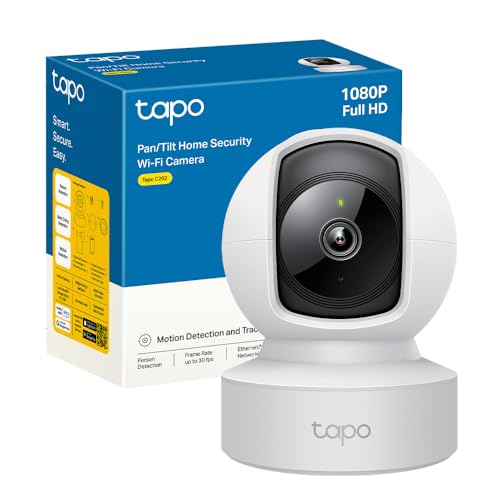 Tapo C202 Telecamera Wi-Fi Interno, Porta Ethernet, Videocamera Sorveglianza Fhd, Visione Notturna, Microsd Fino A 512Gb, Audio Bidirezionale, 360° Vi