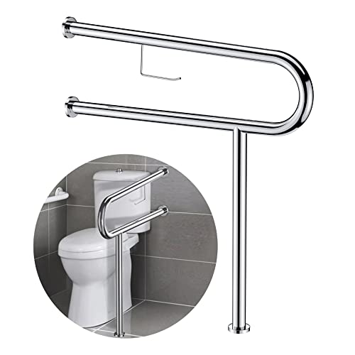 Ltq Vapor 60Cm Barra Di Sostegno Da Parete A Pavimento Barra Di Supporto Per Wc In Acciaio Inossidabile Cromato Lucido Con Porta Carta Binari Di Sicur