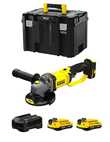 Smerigliatrice Angolare Stanley Fatmax Sfmcg400D2T (2 Batterie 2,0 Ah + Caricabatteria + Tstak Vi)