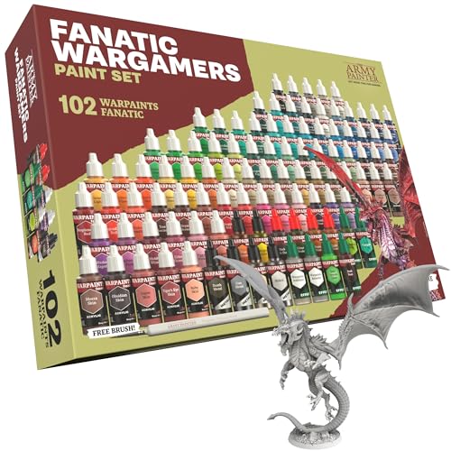 The Army Painter, Warpaints Fanatic Wargamers Paint Set, 102 X 18 Ml Acrilici Incl. Metallici, Lavature, Effetti, 1 Pennello E 1 Miniatura - Set Per D