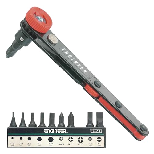 Engineer Dr-06 - Cacciavite A Cricchetto Compatto Ad Angolo Retto A 90 Gradi + Punte Assortite, Si Adatta In Luoghi Ristretti E Ristretti