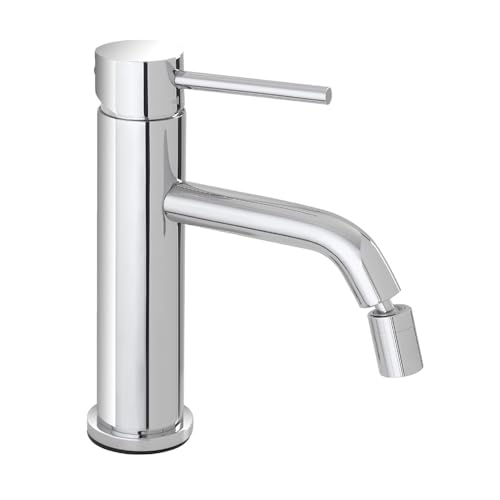 Rubinetto Bidet In Acciaio Inox Cromato Con Scarico Universale Click Clack, Flessibili E Kit Di Fissaggio, Nuego