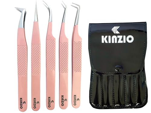 Kinzio Pinzette Per Extension Ciglia Set Di 5 Pinzette, In Acciaio Inossidabile Giapponese, Dritte Curve 45 Pinzette Per Ciglia Con Volume Di 90 Gradi