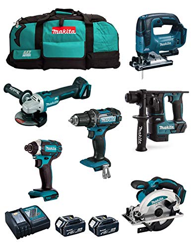 Makita Kit Mk601 (Ddf482 + Dhr171 + Dga504 + Dtd152 + Djv182 + Dss610 + 2 Batterie 5,0 Ah + Caricabatterie + 2 X Lxt600)