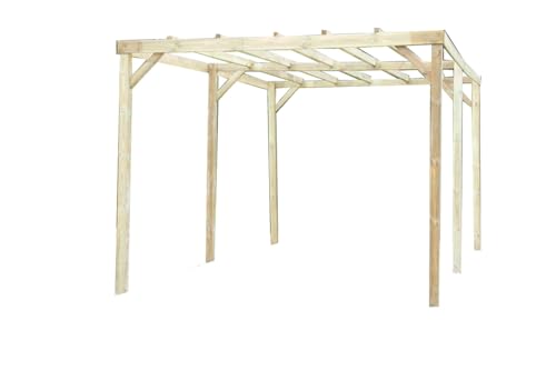 Carport En Pin Traité Autoclave Habrita Car3051A2 Surface 15M2 Économique Toit Plat Sans Couverture