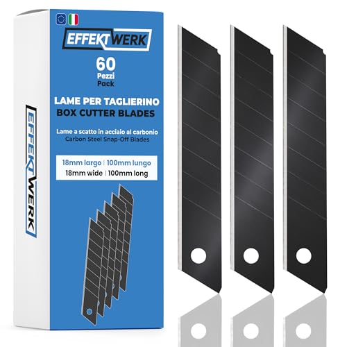 Set Di Lame Per Taglierino Effektwerk (Nero, Confezione Da 60), Lame Di Ricambio Per Coltelli Multiuso Da 18 Mm, Lame A Scatto In Acciaio Al Carbonio