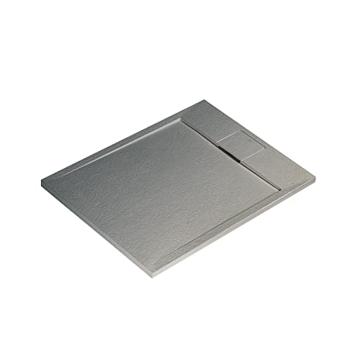 Ideal Standard - Ultra Flat S I.Life, Piatto Doccia Rettangolare 100X70 In Resina, Piletta Di Scarico Lato Corto, Finitura Opaca Effetto Pietra, Grigi