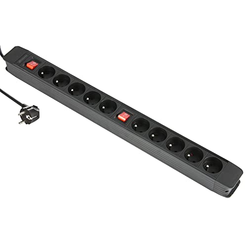 Electraline 35438 - Blocco Multiprese, 10 Prese + 2 Interruttori, Avvolgicavo, Protezione Contro Il Sovraccarico, Lunghezza 1,5 M, Sezione 3G1 Mm², Co