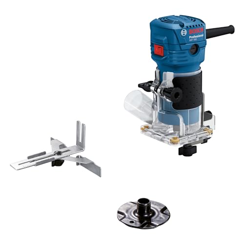 Bosch Professional Palm Router Glf 55-6 (550 W Motor Spinning, 33.000 Rpm, Incl. 2 X Chiavi, 1 X Raccolta, Guida Parallela, Rullo Di Taglio A Filo)