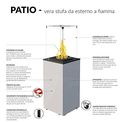 Kratki Caminetto A Gas Patio Mini | 4-8,2Kw | 1366X427Mm | Bianco | Camino Da Giardino Con Comando Manuale | Gas Liquido | Caminetto A Gas Per Terrazz