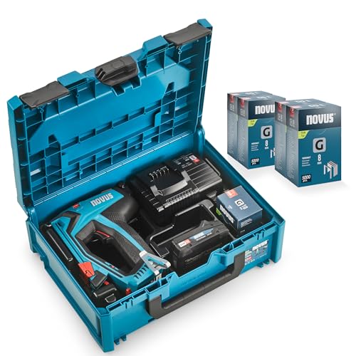 Novus Tools Set Di Batterie J-551 + 20.000 Graffette – Metabox – Compatibile Con Batteria Agli Ioni Di Litio Cas Da 18 V – Per Clip A Filo Piatto Da 6