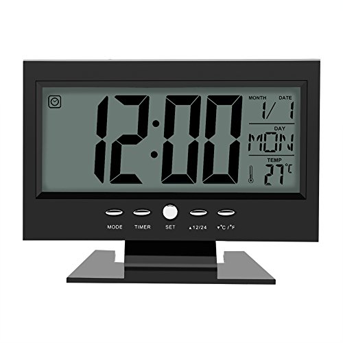 Aramox Orologio Digitale Elettrico, Orologio Digitale Da Tavolo Lcd Sensore Da Tavolo Sveglia Con Calendario E Display Temperatura(Black)