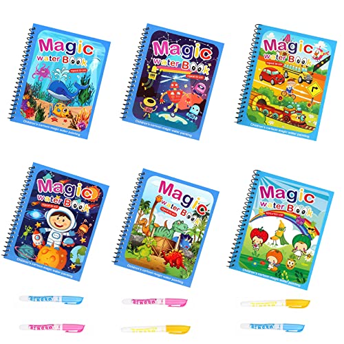 Libro Magico Ad Acqua Da Colorare 6 Pezzi, Water Book Da Disegno, Riutilizzabili Con Penna Ad Acqua Regalo Per Bambini Dai 3 Anni +