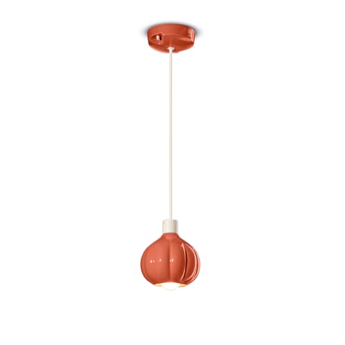 Sospensione Afoxè 1 Luce Decò In Ceramica Made In Italy C2640 Arancio Pokè Ø 13