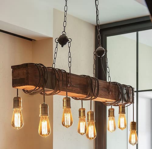 H.W.S Lampada A Sospensione In Legno Industriale Nera Vintage Lampadario Retrò Metallo Regolabile Altezza Per Lampadine E27 Soggiorno Tavolo Da Pranzo