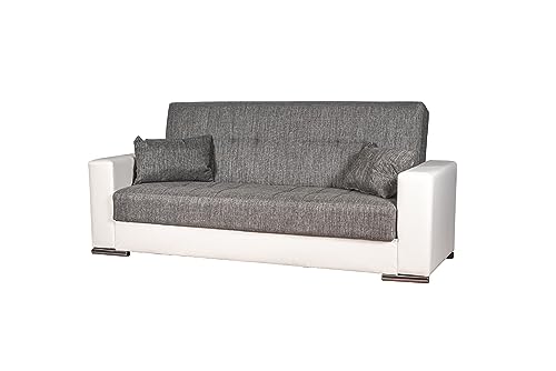 Arredo Stock Divano Letto 3 Posti, 230X97X93 Cm (Ecopelle Bianca Tessuto Grigio)