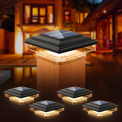 Kefflum Luce Solare Post All'Aperto, 4 Pz Luce Solare Post Cap, Luce Solare Recinzione Post Giardino, Luci Solari Post Led Ip65 Impermeabili