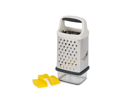 Joseph Joseph Multi-Grip Grattugia Mandolina Per Alimenti A 4 Lati Acciaio Inox, Con Scatola Contenitore, Impugnatura Di Precisione Salvadita, Base An