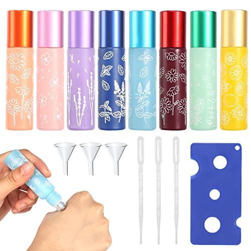 Prota 8 Bottiglie Vuote Con Rullo In Acciaio Inox, 10 Ml, Bottiglie Di Vetro Per Olio Essenziale, Per Oli Essenziali, Rotolo Di Vetro, Contenitore Ric