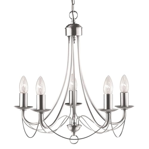 Searchlight Maypole - Sospensione A Soffitto A 5 Luci Multibraccio Argento Satinato, Attacco E14