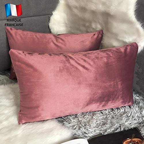 Douceur De Plumes Set Di 2 Federe Cuscini Decorativi Tinta Unita In Velluto Terracotta Rosa 30X50, Federa Quadrata Moderna E Morbida, Decorazione Sogg