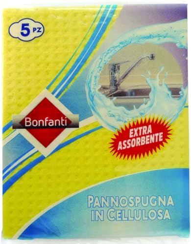 Bonfanti Pannospugna 16X20 In Cellulosa Con Trama Di Rinforzo In Poliestere Misura Singola Spugna, 5Pz