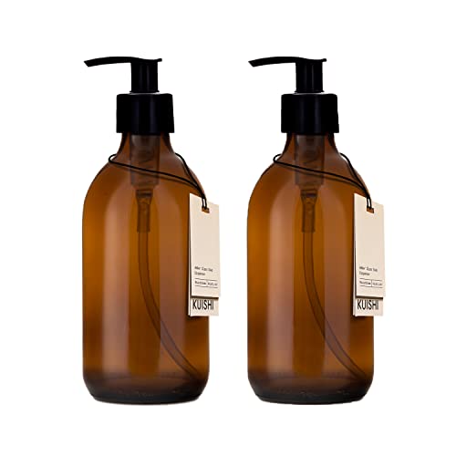 Kuishi Amber Brown Glass Pump Bottle Dispenser, Refillable Amber Glass Soap Dispenser Bottle With Black Plastic Pump For Reducing Plastic Waste (Bpa-F