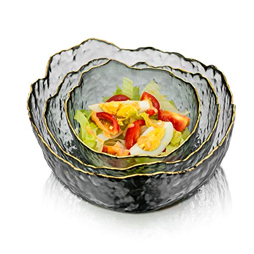 Glasseam Set Da 3 Ciotole In Vetro Set Di 3 Insalatiere Per Affumicare Grigie Fumose Scodella Per Zuppa Profonda Per Zuppa Dessert Da Frutta Pasta Cur