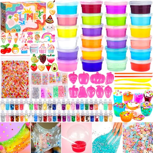 Purpledi Diy Slime Kit Set,Fai Da Te Slime Making Kit Per Bambini Art Craft,Slime Kit Di Sirena Per Bambina,24 Colori Di Crystal Slime Per Bambini,Rag