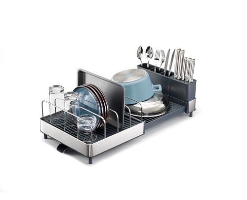Joseph Joseph Extend Max Steel Scolapiatti Espandibile In Acciaio Inox, Con Portaposate E Coltelli, Beccuccio Di Drenaggio Girevole, Grande Capacità P