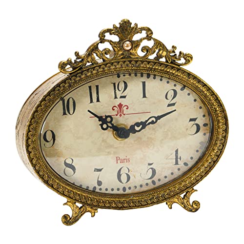 Creative Co-Op Orologio Da Tavolo In Peltro Invecchiato, Oro, Finitura Dorata