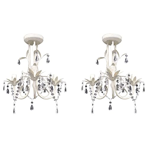 Vidaxl 2X Lampadari Con Pendenti In Cristallo Regale Elegante Classici Illuminazione Casa Lampade Da Soffitto In Acrilico E Metallo Bianco Anticato