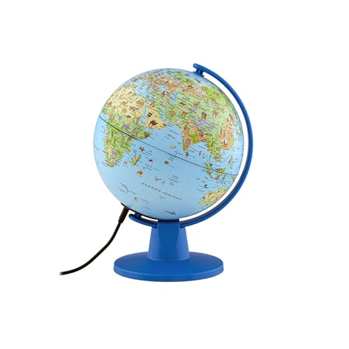 Tecnodidattica – Luce Safari| Mappamondo Di Piccole Dimensioni Per Bambini| Globo Geografico Da Montare Luminoso E Girevole | Cavo Usb | Cartografia I