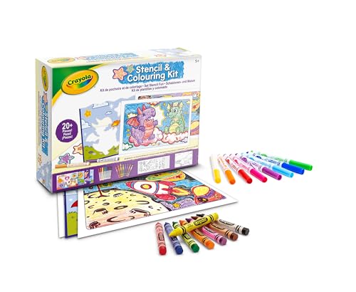 Crayola - Set Stencil Fun, Per Disegnare E Creare Con Stencil, Pennarelli Lavabili E Pastelli A Cera, Attività Creativa Per Bambini, Da 5 Anni, 04-295
