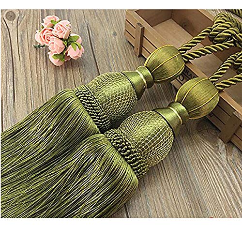 Ihc - Fermatenda Con Corda E Nappe Realizzato A Mano, Fermaglio Per Tende Con Frange E Palle - Set Da 2 Pezzi Green