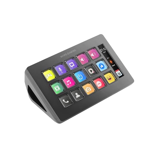 Marsgaming Msd-One, Control Deck Slim, 15 Tasti Lcd Personalizzabili, Display Lcd Ampliato, Software Di Controllo E Plug-In, Control Deck Compatto Con