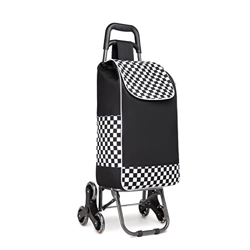 Kono Carrello Spesa 6 Ruotes Carrello Saliscale Pieghevole 2 En 1 Trolley Per La Spesa Con Borsa Impermeabile Rimovibile (Nero)