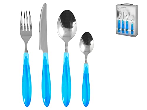 Pengo 7852816 Servizio Posate 24 Pezzi, Acciaio/Inox, Con Manico, Blu, Stainless Steel