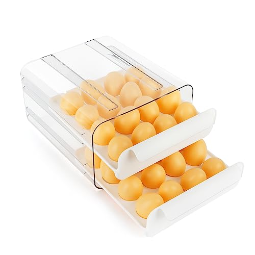 Mxtimwan Portauova Frigorifero 32 Uova, Contenitori Per Uova A Cassetto In Plastica, Doppio Strato, Contenitore Uova Per Cucine, Frigoriferi, Ristoran