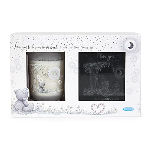 Me To You Tatty Teddy "Love You To The Moon And Back" - Set Regalo Con Candela E Targa Da Parete, Collezione Ufficiale, Blu, Grigio