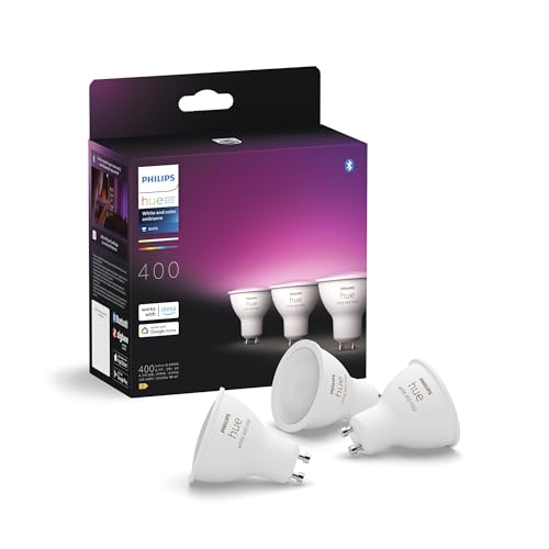 Philips Hue Faretto Smart Gu10, Luce Bianca E Colorata (3 Pezzi), 400Lm, Compatibile Con Bluetooth, Controllo Vocale Con Alexa, Apple Home E Google As