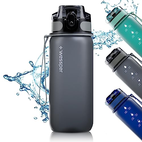 Wessper Tritan Borraccia 500 Ml, Bottiglia D'Acqua Con Indicatori Di Tempo, Borraccia Sportiva, Senza Bpa | Per Monitorare L'Assunzione Giornaliera Di