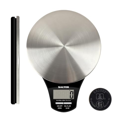 Salter 1035 Ssbkdr - Bilancia Elettronica Da Cucina In Acciaio Inox, Misurazioni Precise Fino A 5 Kg, Liquidi E Fluidi, Funzione Aggiungi E Pesa, Sche