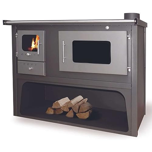 Megashopitalia Stufa A Legna Cucina A Legna Con Forno In Acciaio Venezia Maxi 10,3-15 Kw Piano Cottura