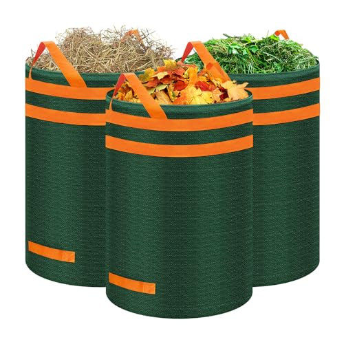 Eurhomewit 3 X 272L Sacchi Giardinaggio Riutilizzabili, Sacchi Per Rifiuti Da Giardino Con Maniglie Sacco Raccogli Per Foglie, Erba, Sterpaglie