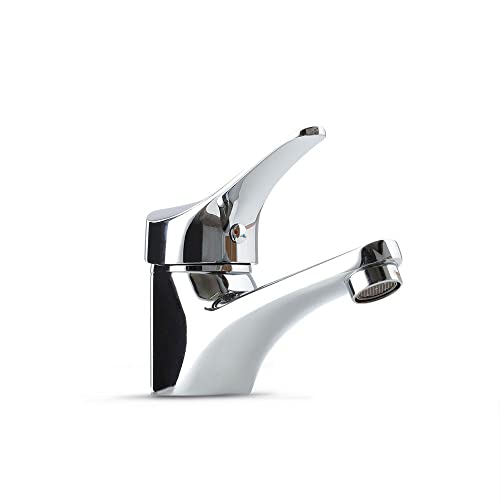 Kiamami Valentina - Rubinetto Miscelatore Monocomando Per Lavabo | Serie Cembra | Ottone Cromato | Leva In Lega Di Zinco | Certificato Acs | Cartuccia